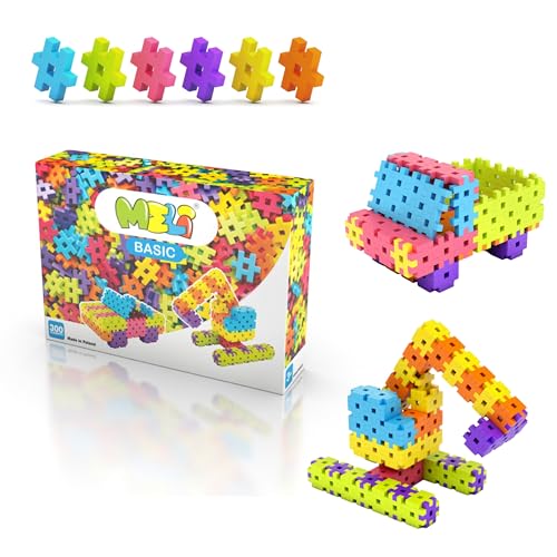Meli Konstruktionsbausteine Basic 300 | Steckbausteine f&uuml;r Kinder ab 3 Jahre | Kreatives Bauen in 2D & 3D | 300 Teile in 12 Farben | F&ouml;rdert Motorik & Fantasie