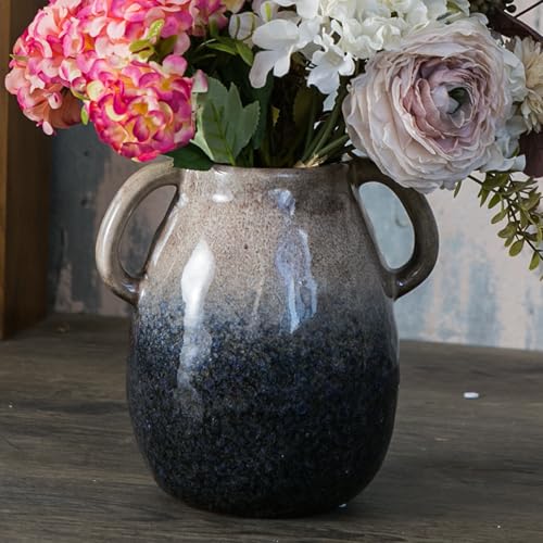 Tanvecle Brown Gradient Ceramic Vase with 2 Handles, Modern Farmhouse