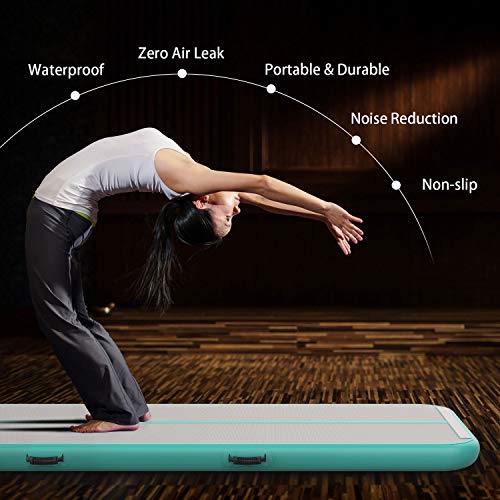 EZ GLAM Air Track 13ft/16ft/20ft Inflatable Gymnastics Tumbling Air Track Mat with Air Pump for Cheerleading/Practice Gymnastics/Beach/Park/Home use (16ftx3.3ftx8in(5x1x0.2m), Llight Green-L) - Thumbnail 3