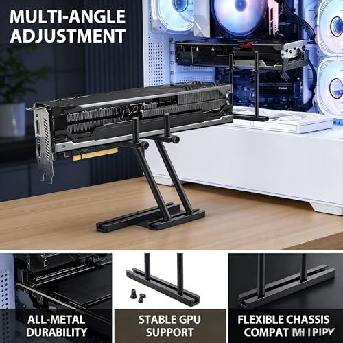 Soporte para tarjetas gráficas, soporte dual y montaje de ventilador, altura ajustable 10-120 mm, soporte de GPU de aluminio para ATX/MATX/ITX, Plug and Play, ideal para montaje vertical de GPU (doble - imagen 6