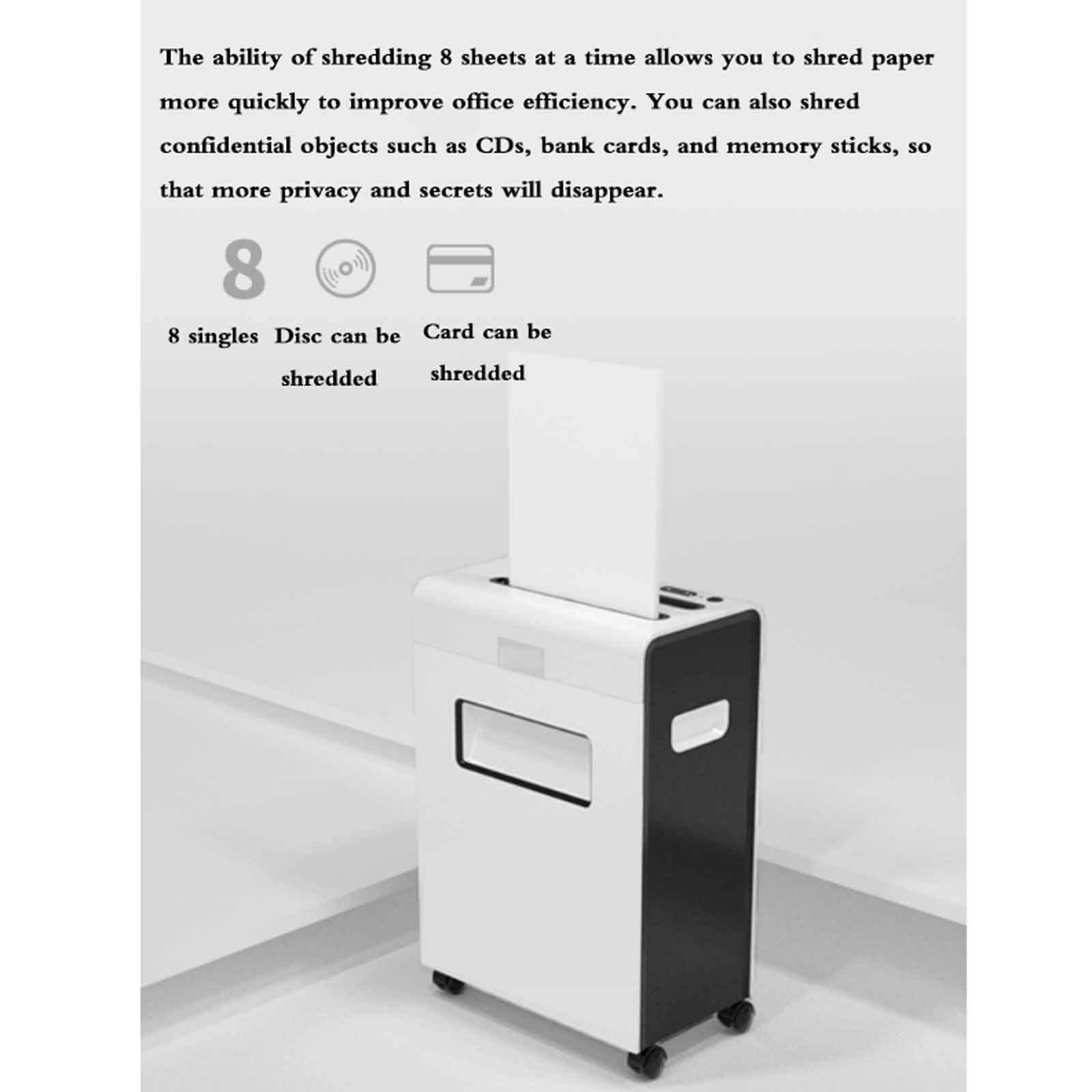 Distruggidocumenti Commerciale ad Alta Sicurezza da 8 Fogli 4x25mm Distruggidocumenti Portatile per Documenti d'ufficio, riservatezza a 4 Livelli, 10 Minuti di Lavoro Continuo, Supporto per Carte TR