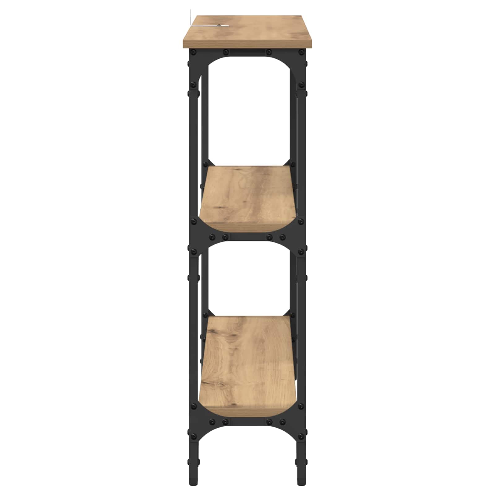 Tavolo Consolle Industriale in Legno e Metallo, 75x22,5x75 cm | Mobiletto stretto salvaspazio con 3 ripiani per corridoio e soggiorno, ideale per esporre piante e decorazioni.