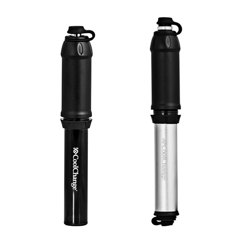 CoolChange Mini Bike Pump - Fits Presta & Schrader - 120 PSI High Pressure Bicycle Air Pump - Aluminum Frame Portable Mini Bicycle Pump - Used for Road & Mountain Bikes (Silver Black)