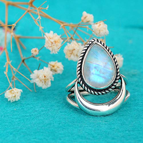 Boho-Magic Sterling Silver Moon Moonstone Ring For Women Gemstone Boho Jewelry (10) #TOP4