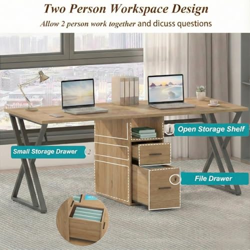 Image of TEKAVO Dezian Two Person Desk, Computer Table for Two | Office Table for Home | Desk Workstation, Desktop Pc, 2 Drawer & 1 Shelf | Brown Wood | (240 Cm X 60 Cm X 75 Cm) - DIY