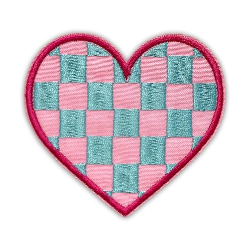 Plaid Heart Patch 3 Inches Funny Cute Checkered Heart, Positive Inspiration Girly Humor Iron On/Sew On Embroidery Fabric Applique Patches for Trucker Hat Clothes Backpack DIY Accessories Friend Gift