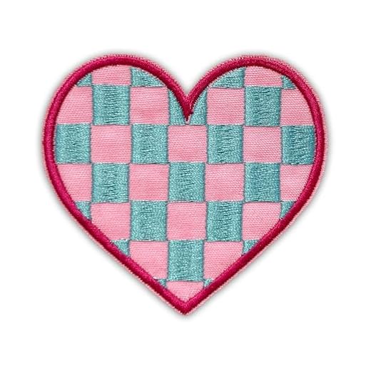 Plaid Heart Patch 3 Inches Funny Cute Checkered Heart, Positive Inspiration Girly Humor Iron On/Sew On Embroidery Fabric Applique Patches for Trucker Hat Clothes Backpack DIY Accessories Friend Gift