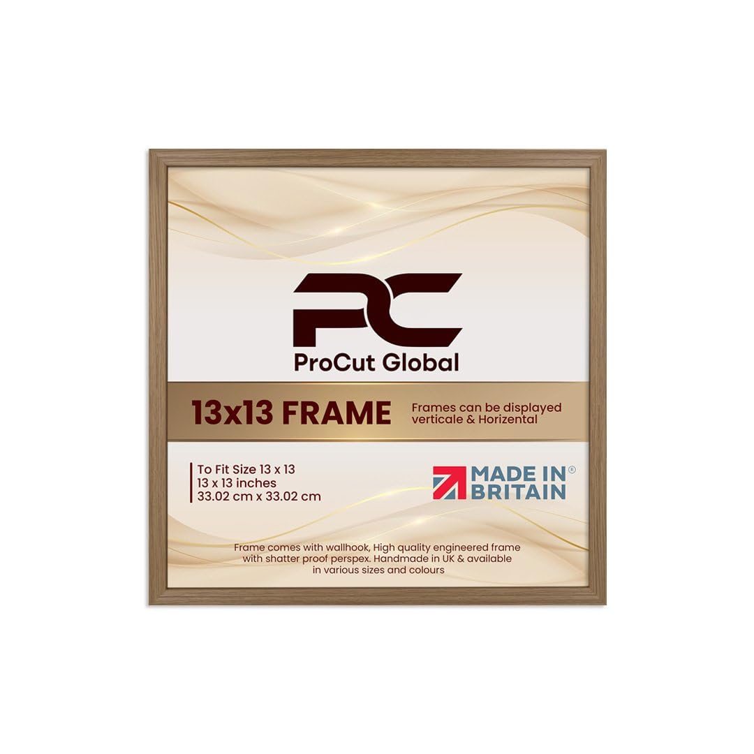 Procut Global 13X13 Oak Picture Frames - Classic Wooden Photo Frame with Shatterproof Perspex for Wall or Tabletop - Perfect for Posters, Certificates & Prints - Sizes & Colors Available — image 1
