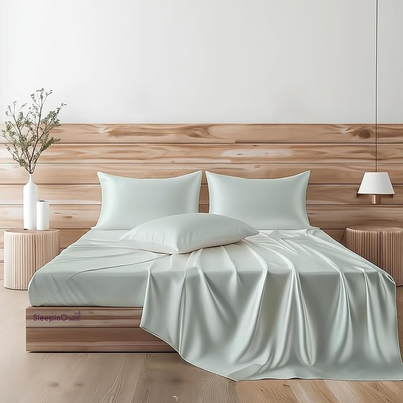 Image of Premium Satin King Size (92x106 Inchs) with 2 Pillow Cover Bedsheet Ultra Soft & Silky Smooth, Breathable Cooling Fabric, Luxury Glossy Finish|Silver Grey