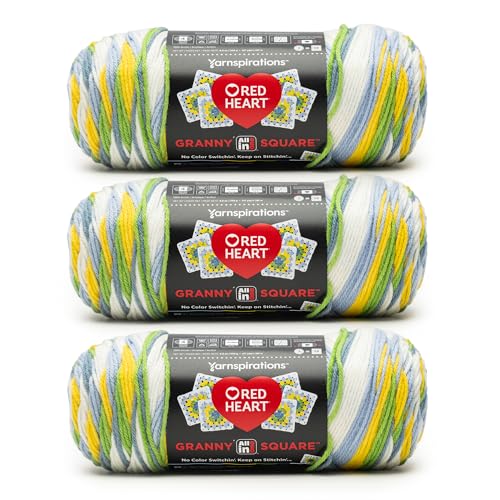 Image of Red Heart All in ONE Granny Square Spring Green Yarn - 3 Pack of 8.8oz /250g - 100% Acrylic - #4 Worsted (Medium) - 417 Yards - Knitting /Crochet