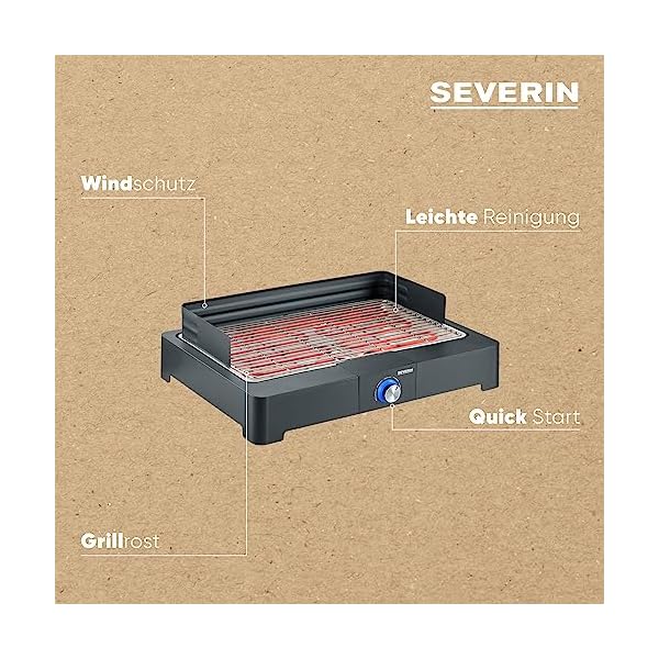 SEVERIN Tischgrill mit Edelstahl-Grillrost für drinnen und draußen, Elektrogrill mit schnellem Grill-Start, Balkon Grill ohne Verbrennungsgefahr, Schwarz, PG 8565 – Bild 6