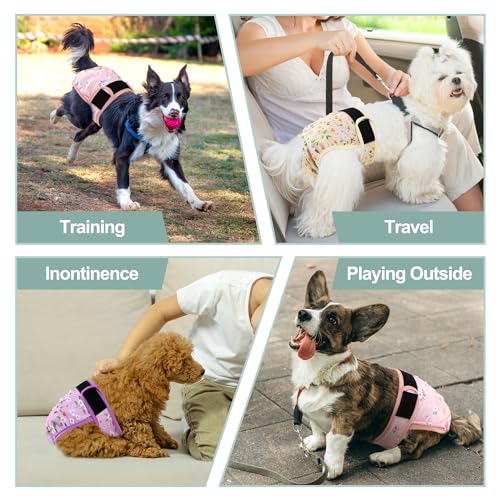 Image of Female Dog Diapers - Premium Reusable Diapers for Doggie in Heat - Highly Absorbent Dog Diapers Female for Pet Incontinence with Adjustable Snaps Flowers, S