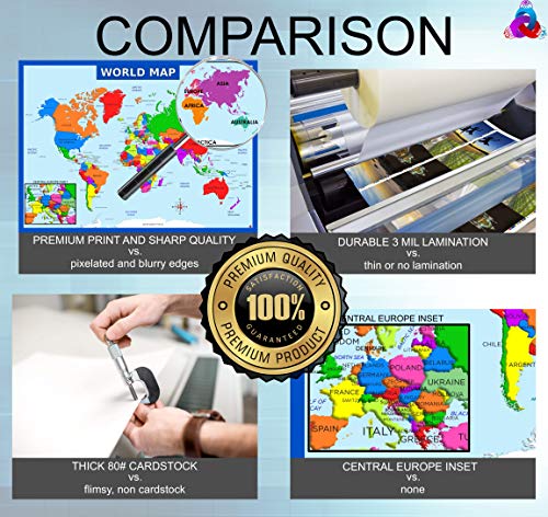 World Map Poster And Usa Map With Extra Features - Laminated Educational Poster (14X19.5 In) – Maps For Kids, Classroom Decorations, Preschool And Elementary Learning, Teacher Supplies #TOP1