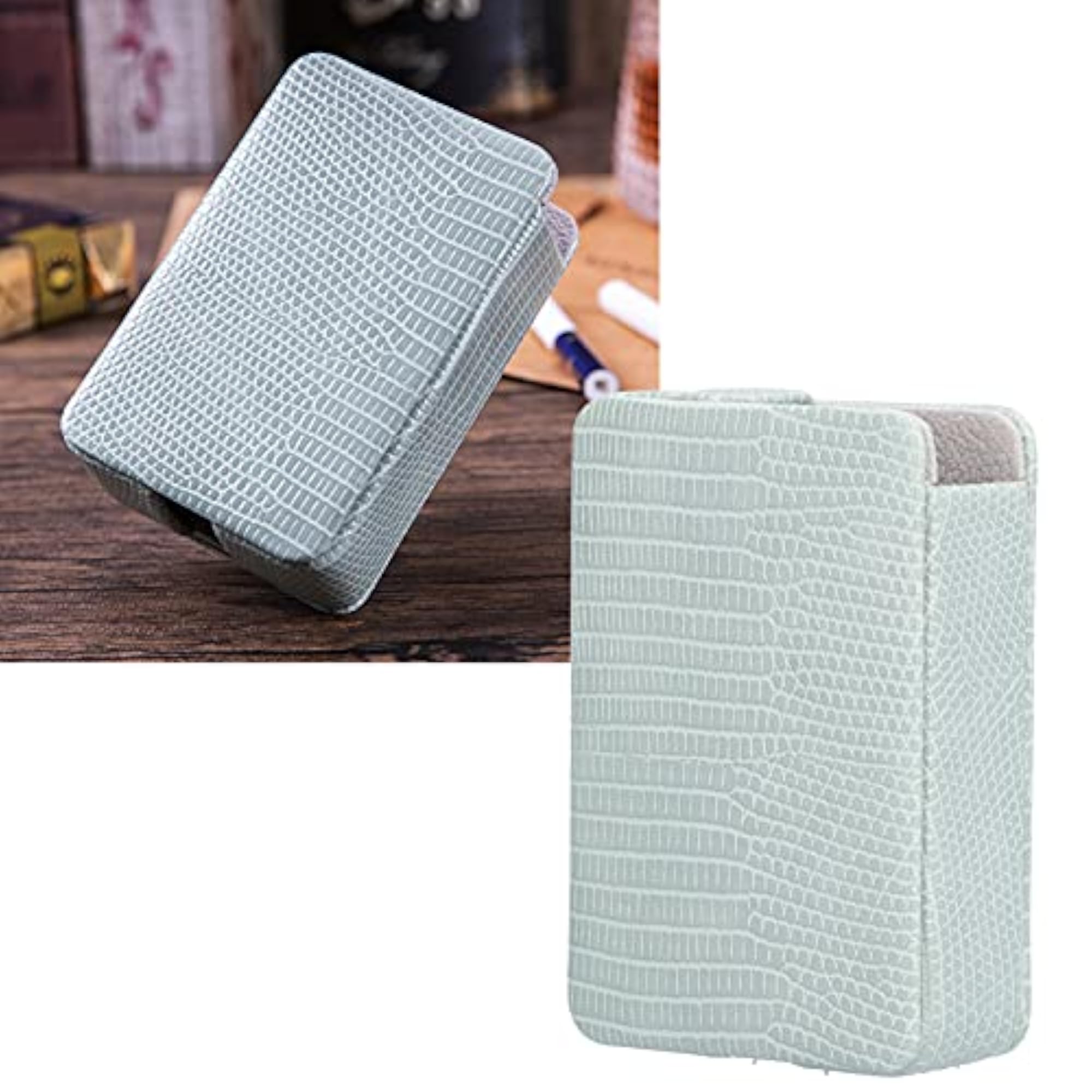 Men's Crocodile Green Cigarette Case, Magnetic Closure