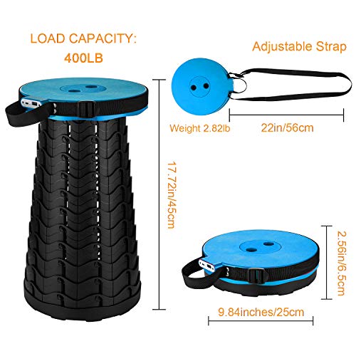 Image of Portable Telescopic Stool with Mobile Charger 4400mAh, Collapsible Stool Built-in Phone Charger for iPhone Android, Foldable Seat for Camping Hiking Fishing Picnic Max Load 400lbs