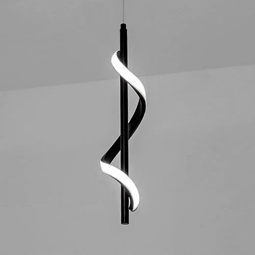 Miniatura 7 de ViaGasaFamido Moderna lámpara colgante LED en espiral, lámpara colgante LED integrada para dormitorio, sala de estar, cocina (negro) (luz blanca)