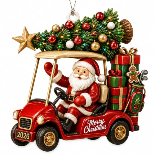 Golf Cart Christmas Ornament 2026, Santa Cart Ornament with Tree & Gifts, Funny Golfer Gift for Men, Holiday Keepsake, Christmas Decor