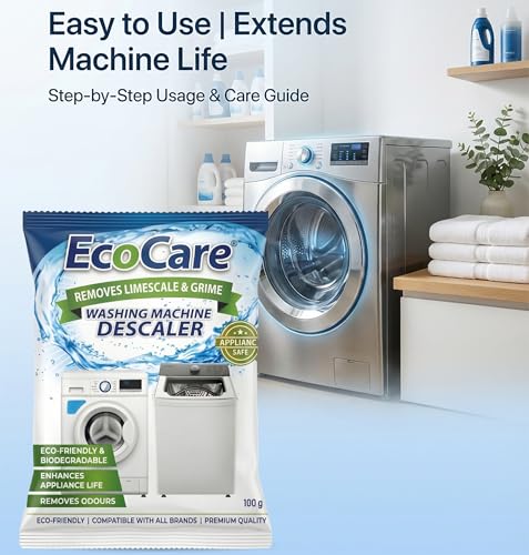 Image of EcoCare Washing Machine Descaler Cleaner | Deep Clean Residue Odor & Limescale Remover for Top and Front Load Washer Machines, Descaling Powder for Drum, Tub & All Internal Parts 100gm - PACK OF 4