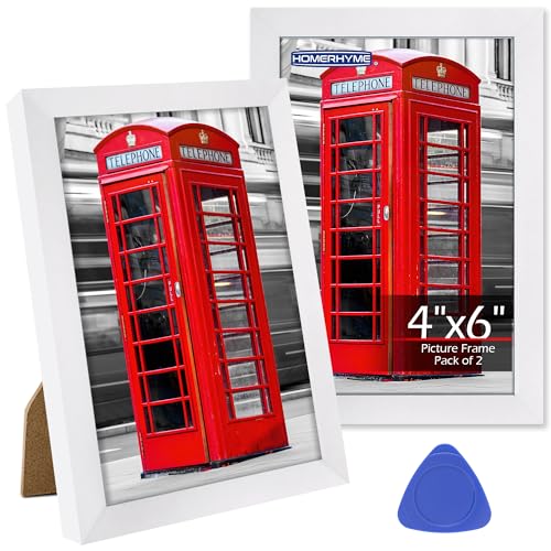 HOMERHYME 4x6 Picture Frames 2 Pack 4 by 6 White Frames Lightweight Photo Frame with HD Plexiglass for Wall Tabletop Display Collage Frames for Graduation Home office Wall Decor