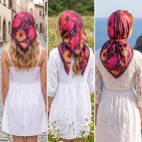 Image of Ravaiyaa - Attitude is everything Women Printed Silk Bandana 21 x 21 Inch Square Headband & Hair Wrap, Soft & Versatile | Fashion Neck Wrap