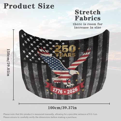 Image of USA 250th Birthday Print Car Hood Cover Stretchable Car Hood Wrap Blankets Vehicles Banner Auto Decorations for Compact Sedans SUV Trucks (59x39 Inch)