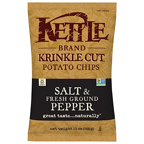 Kettle Brand Potato Chips, Krinkle Cut Salt and Fresh Ground Pepper, 13 Ounce (Pack of 10)