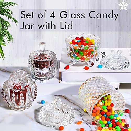 Inftyle Glass Candy Dish With Lid Set Of 4 Crystal Glass Candy Jar Jewelry Box Dappen Dish Cookie Jar For Decorative Storage Gift Idea #TOP2