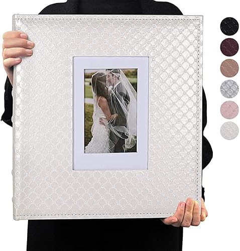 RECUTMS Photo Album 4x6 Holds 600 Photos Button Grain Larger Capacity Leather Cover Black Inner Page Wedding Baby Family Photo Book Wedding Anniversary Pictures Album Birthday Photo Albums (White)