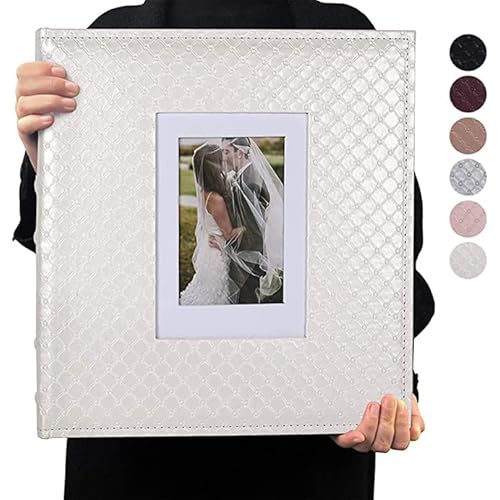 RECUTMS Photo Album 4x6 Holds 600 Photos Button Grain Larger Capacity Leather Cover Black Inner Page Baby Family Book Wedding Anniversary Pictures Birthday Photo Albums (White)