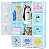 Infans children wardrobe kid closet portable baby dresser cute for kids bedroom nursery armoire with doors 12 cube 2 hanging sections kid clothes storage organizer blue 12 cubes  urban country home decor