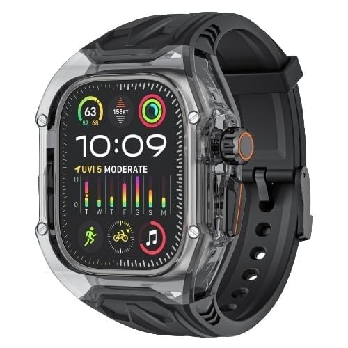 ajm new upgrade modification kit case compatible with apple watch series 10 46mm luxury transparent mod kit fluororubber strap band