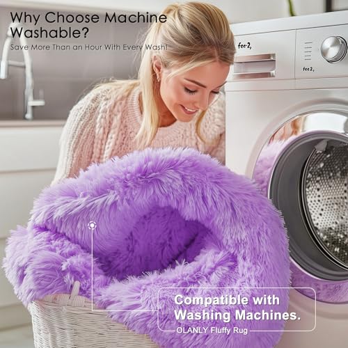 OLANLY Purple Round Rugs for Bedroom - Machine Washable, 7 ft Circle Area Rugs for Living Room, Soft and Fluffy Shaggy Carpet for Teen Girls and Boys, Nursery Rooms, Dorms, Home Decor Aesthetic