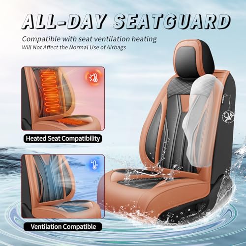 Image of Car Seat Covers Compatible with Chevy Equinox 2011-2026, Premium Leather Breathable, Wear Resistant, Airbag Compatible, All-Weather Protection & Full Coverage, 2 Front Seat Brown&Black
