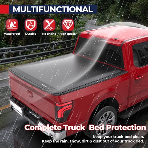 Image of MOSTPLUS 5.5FT Tri-Fold Soft Truck Bed Tonneau Cover On Top Compatible with Ford F150 2015-2025 2026 F-150 Bed 3 Fold Styleside (67Inch)
