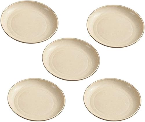 ZGWANSUI Paquete de 5 platos de paja de trigo de 6 pulgadas, platos llanos pequeños, platos redondos con borde elevado, juego de platos de ensalada