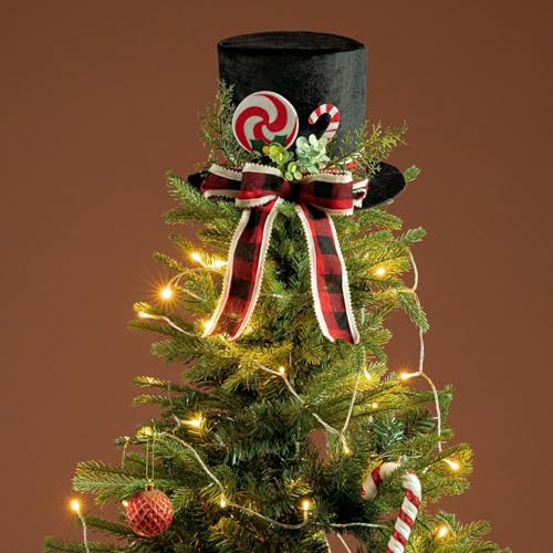 Decoración para árbol de Navidad moderna: adorno de tela negra con sombrero y lazo elegante 7