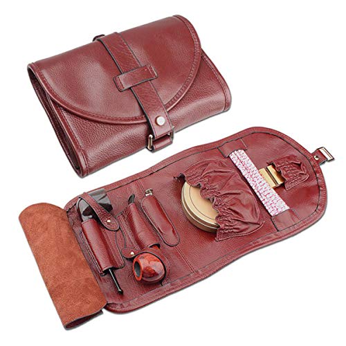 OSBELE Bolsa portátil para Pipa de Fumar Tabaco - Bolsa de Tabaco de Cuero Genuino - Estuche Organizador multifunción Unisex Vintage Bolsa para Herramientas de Pipa Bolsa de Tabaco - para 2 Pipas