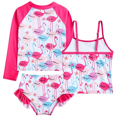 Image of Funnycokid Girls Swimsuit 3 Pieces Long Sleeve Rash Guard Set Tankini Bathing Suits Summer Kids Swimwear 3-10 Years
