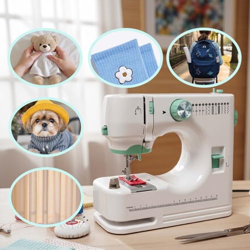 Image of Stoigeld Sewing Machine for Beginners, 32Pcs Sewing Threads Kit,12 Built-in Stitches, 2-Speed Control, Extension Table Included, Compact & Easy to Use Portable Sewing Machine for Home and Travel