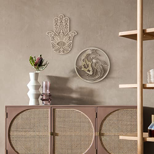 " Fourth Level MFG 16" 2-Piece Set F (Hamsa and Yinyang), Sacred Geometry Wood Wall Art, Zen Home Decoration for Yoga and Meditation, Good Chakra Spiritual Energy Altar Decor, Zen Hand, Yin Yang Koi - Image 6