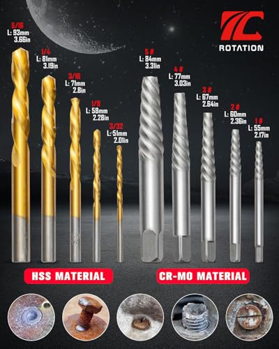 image for ROTATION 10-Piece Screw Extractor and Left-Hand Drill Bit Set, Easy Ou