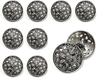 WOSO 10PCS Clothes Button - Fashion Hollow Flower Metal Shank Round Shaped Metal Button Set Sewing Button (20mm Black)