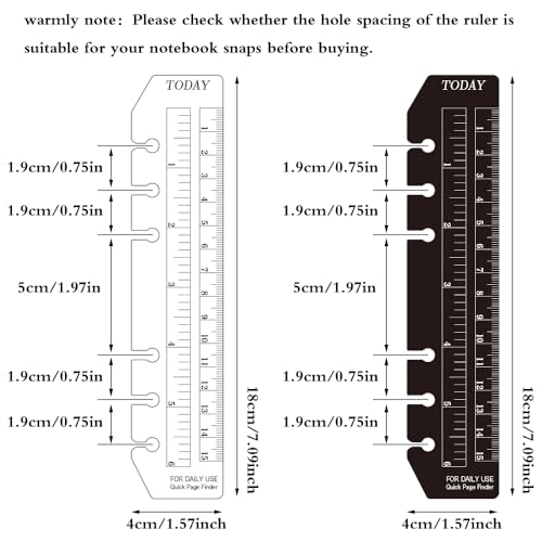 JKJF A6 Lineal Lesezeichen Lineal Kunststoff Seitenmarker Tasche Seiten Finder für A6 Format 6-Loch Binder Notizbuch, 4 Stück klar und Schwarz
