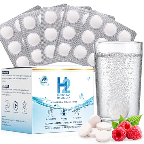 90 Count H2 Molecular Hydrogen Water Effervescent Tablets - 100mg Magnesium per Tablet Raspberry Flavor Promotes Hydration Optimal Energy
