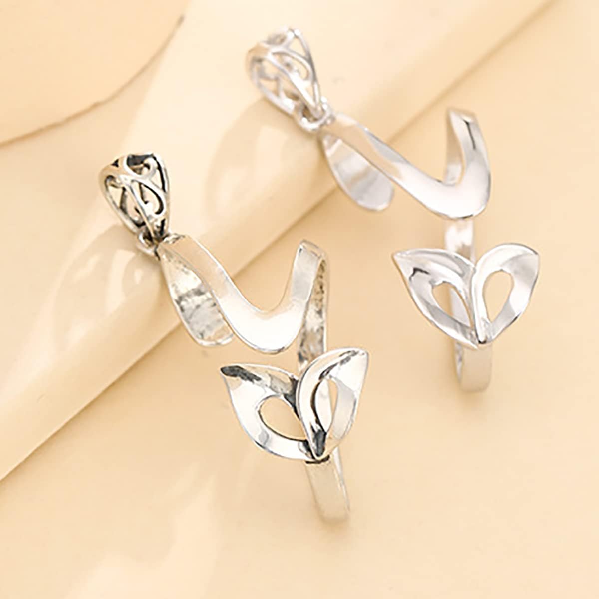 Thai Sterling Silver Fox Shaped Pendant Base Setting fit 17X30mm Irregular Cabochon for Necklace Jewelry Making Craft