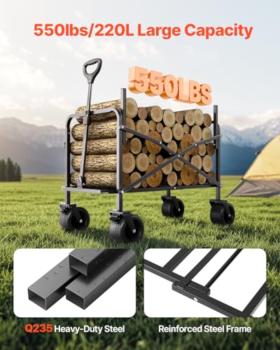 4. Bild von VEVOR Zusammenklappbarer Wagen, 250 kg Traglast und 220 l, 2-in-1 Faltbarer Wagenwagen, verwandelt Sich in eine Bank, Mehrzweckwagen mit verstellbarem Griff, Outdoor-Wagen für Lebensmitteleinkäufe