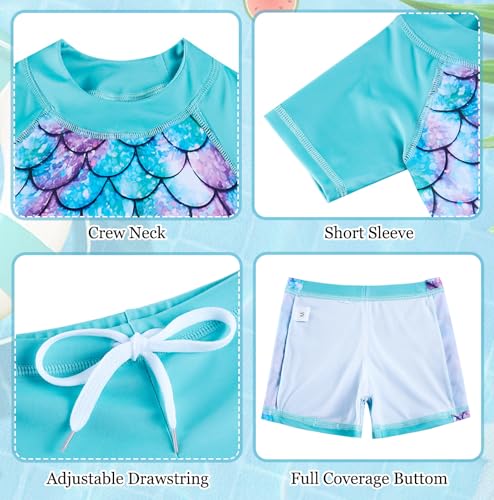 Image of Lovekider Girls Swimsuits Two Piece Rash Guard Set Short Sleeve Bathing Suit Liner Swimwear with Sun Protection 3-12T