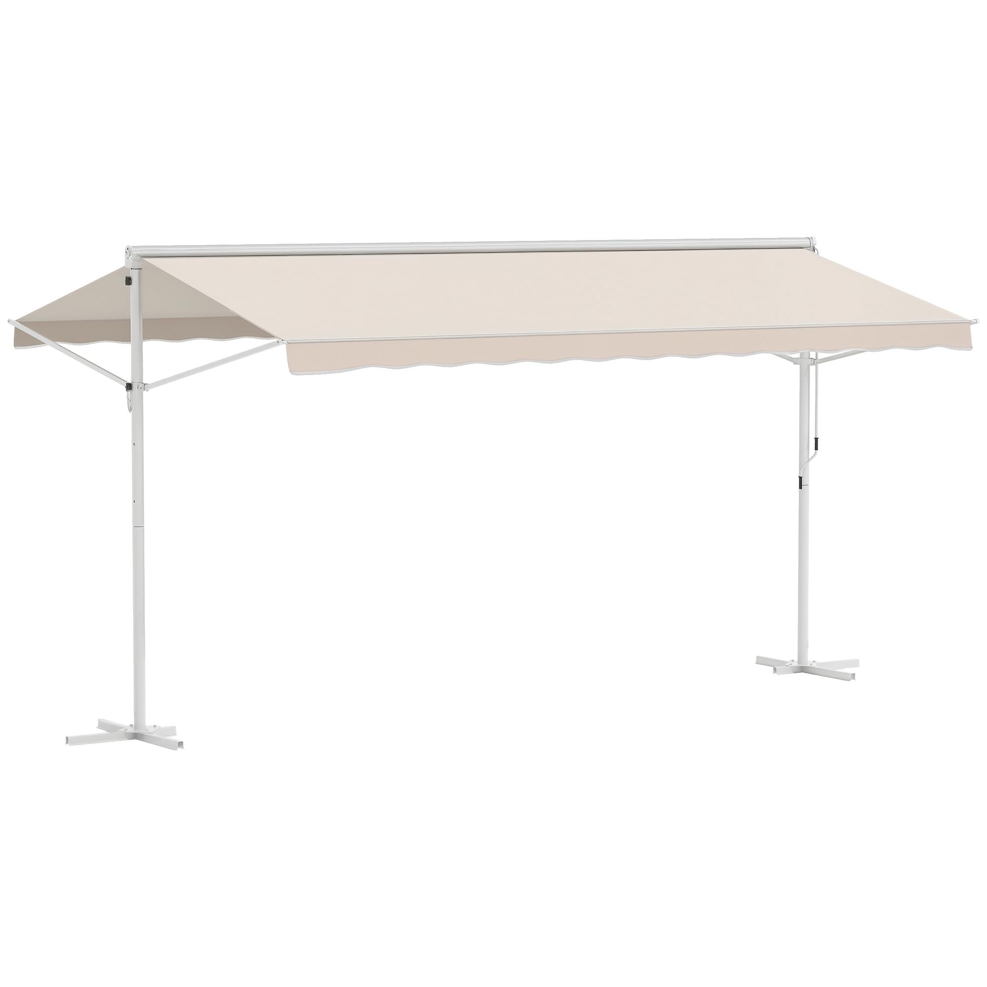 Outsunny Store Double Pente Manuel rétractable Inclinaison réglable Acier époxy Blanc Polyester imperméabilisé Anti-​UV Beige dim. 4,​50L x 3,​40l x 2,​55H m