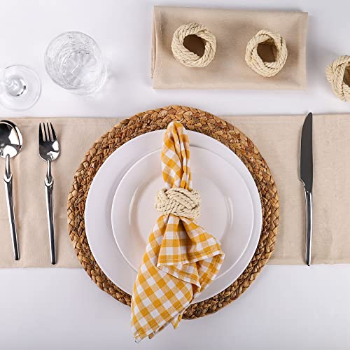 Cotton Jute Napkin Rings Set Of 4, Handmade Braided Burlap Napkin Ring, Natural Woven Rope Serviette Buckles Holder For Table Setting, Wedding, Thanksgiving Day, Daily Use And Home Decor (Jute) #TOP2