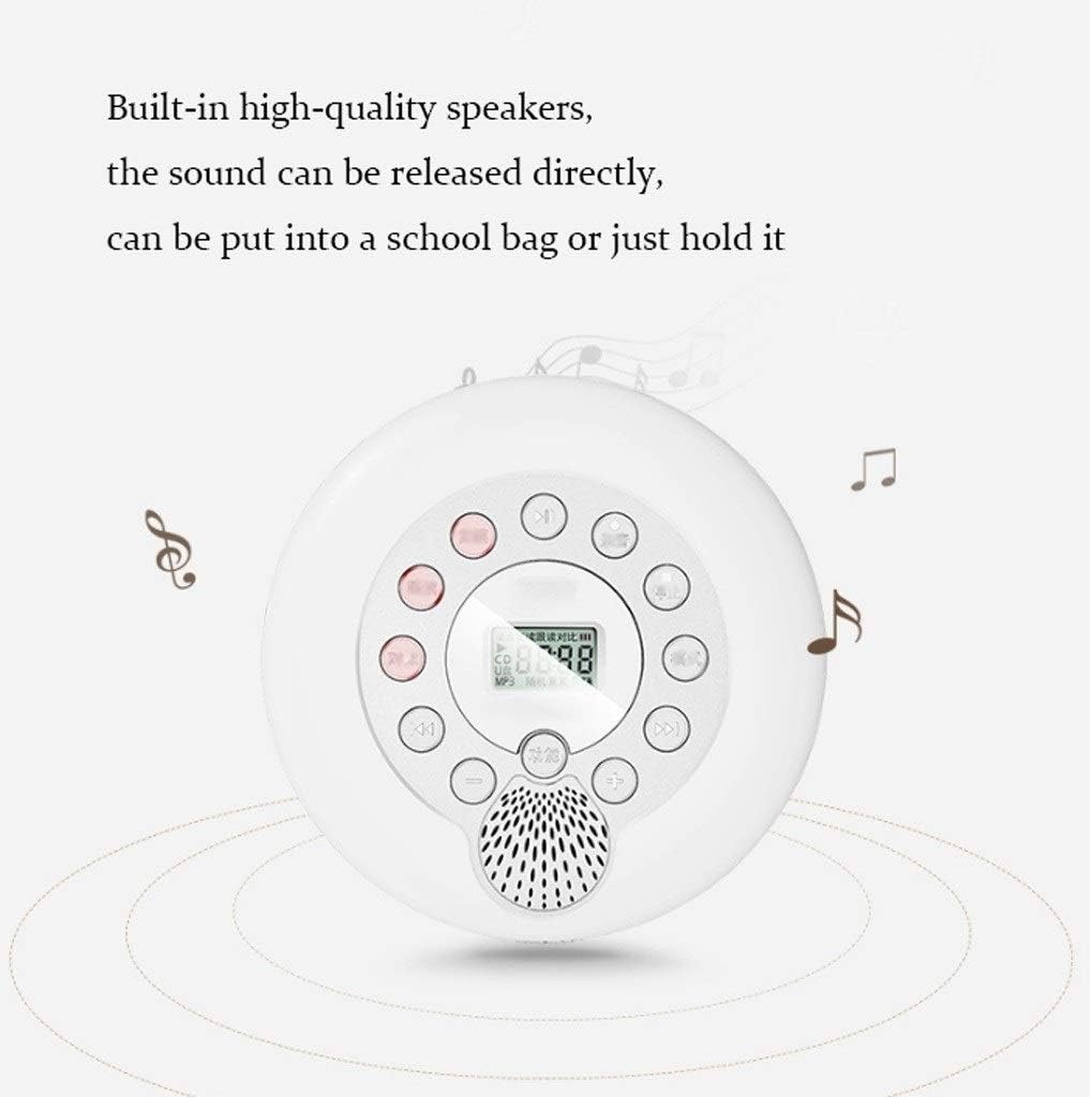 Portable CD Player Boombox with 3.5mm AUX Input Headphone Jack LCD Display CD Player Repeater USB Charging Mini MP3 Player (Color : White)